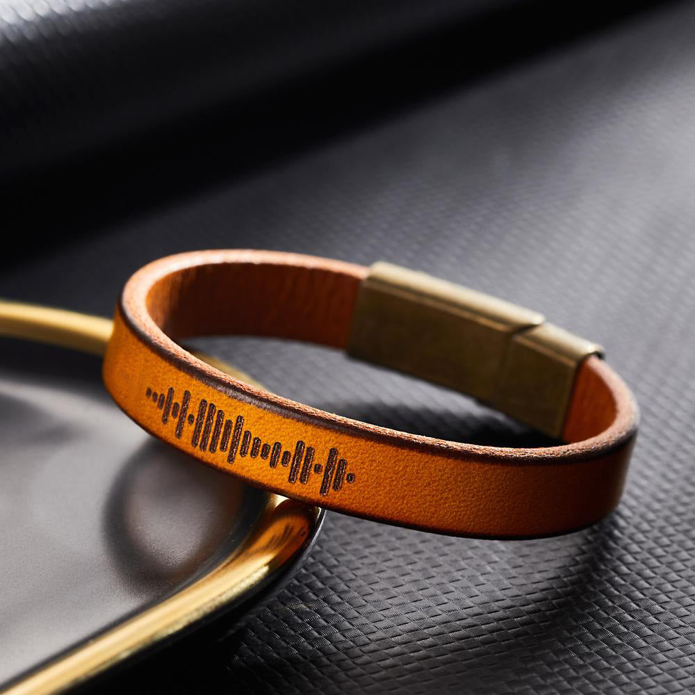 Personalized Engraved Music Code PU Leather Bracelet