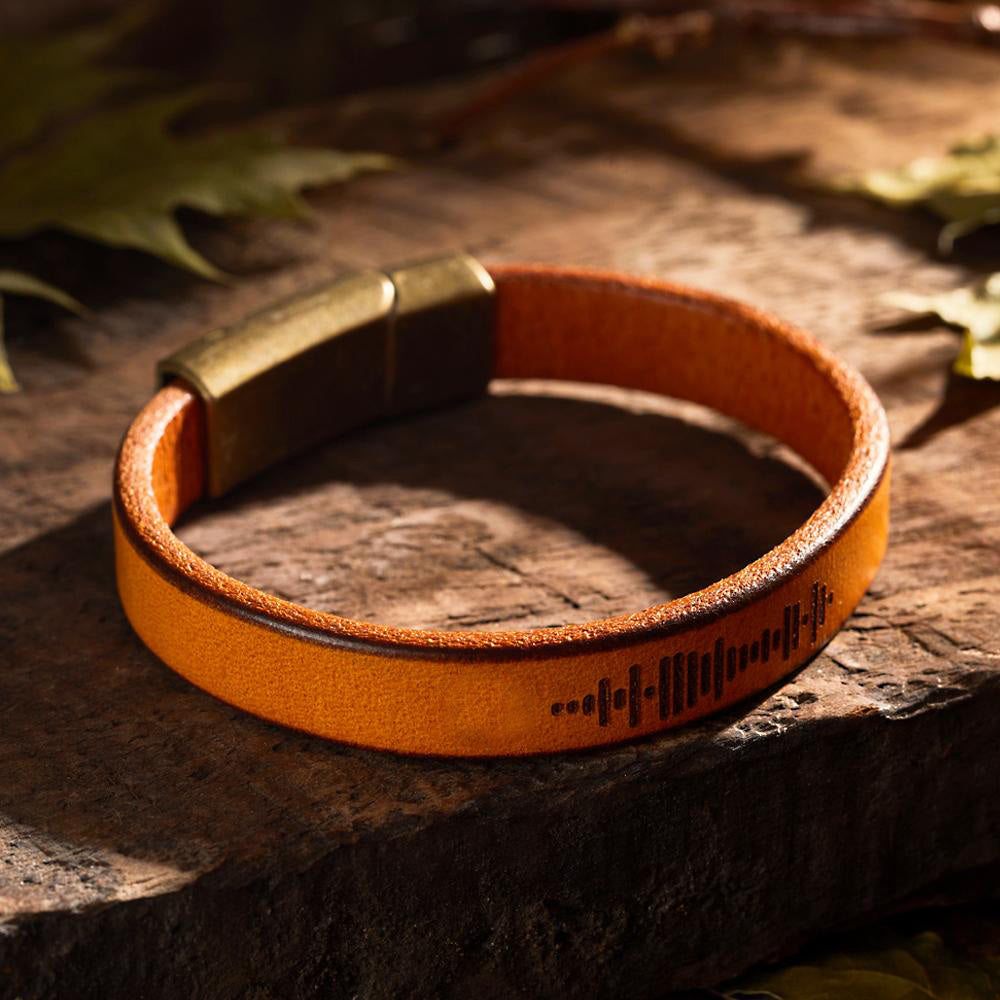 Personalized Engraved Music Code PU Leather Bracelet