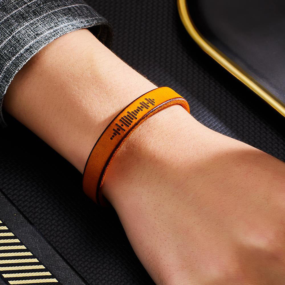 Personalized Engraved Music Code PU Leather Bracelet - 0