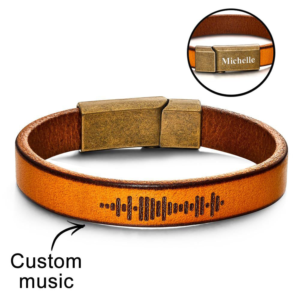 Personalized Engraved Music Code PU Leather Bracelet