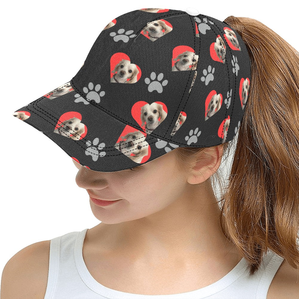 Custom Patterned Snapback Hat with Heart and Paws